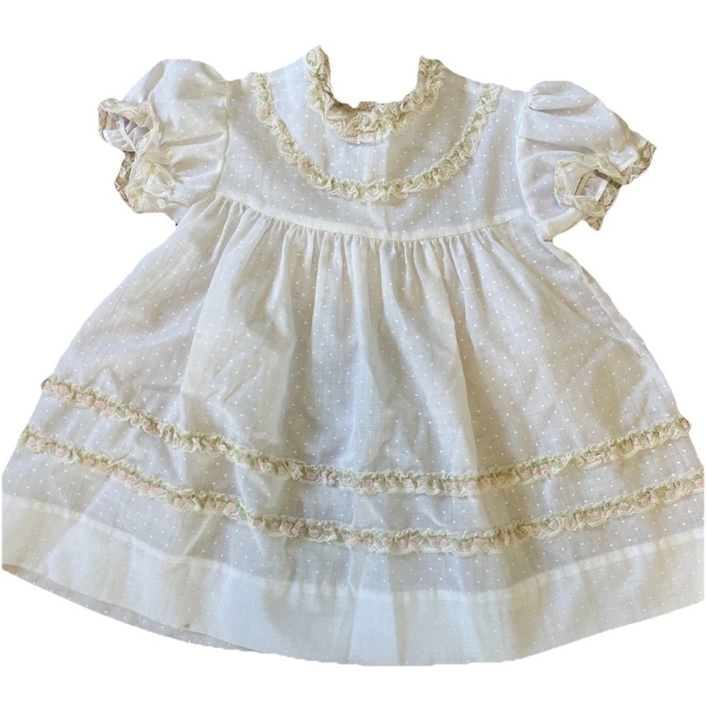 JCPenney Toddle Time girls white dress with lace trim Vintage size 2T Swiss dot‎